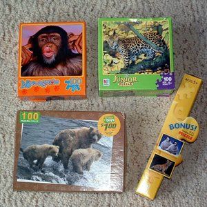 Set of 4 100 Piece Jigsaw Puzzles - Jungle Animal Themed